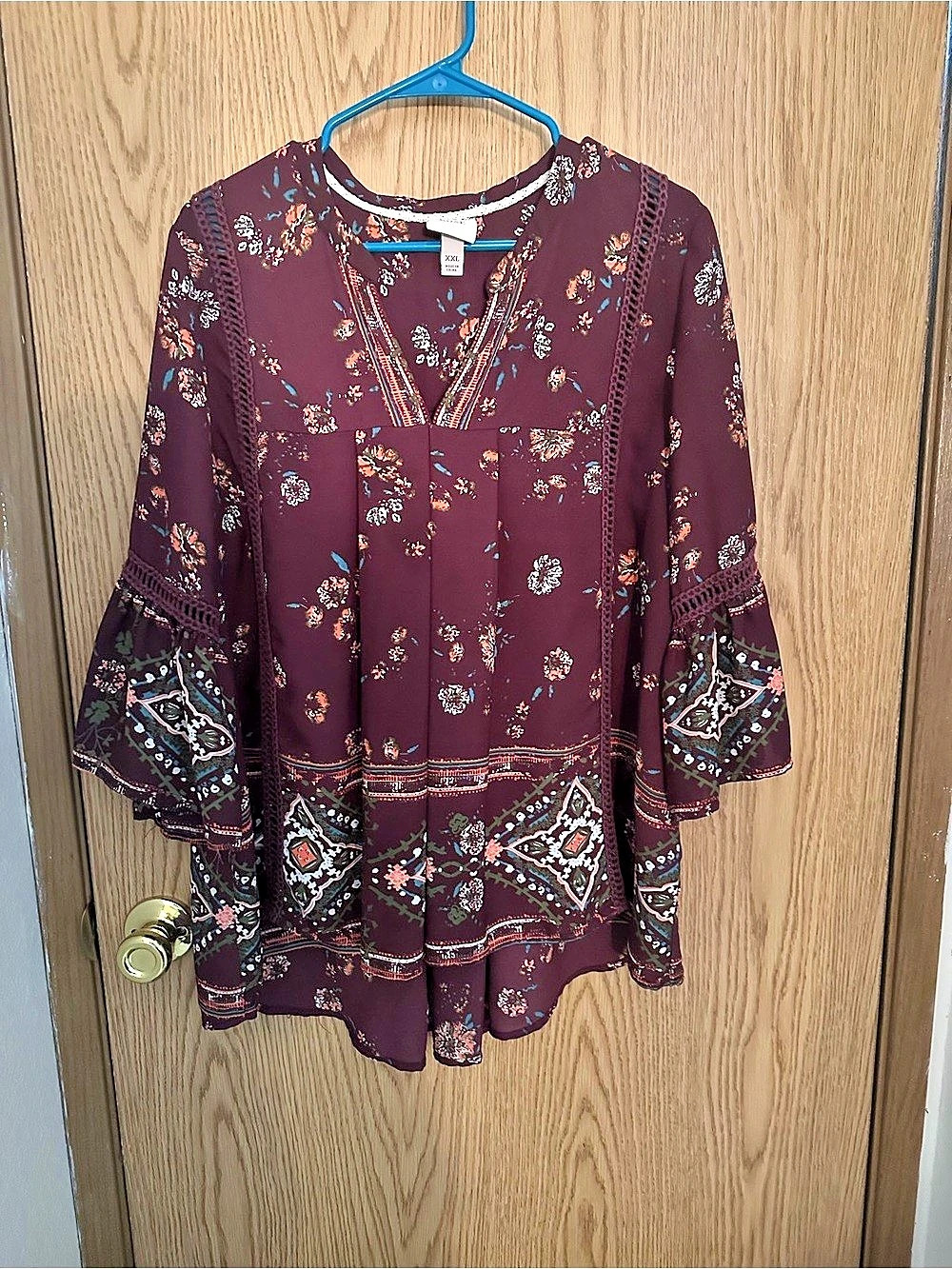 Knox Rose Floral Tunic in Purple & Orange XXL Like New